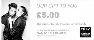 £5 off dicount voucher for Yazz Beauty Treatments, Rawdon, North Leeds